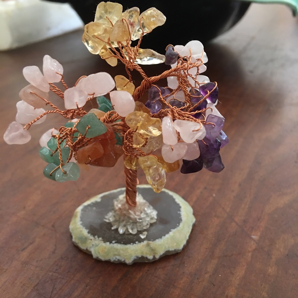 Multicolor Gemstone Bonsai Tree on Agate Base - Decorative Accent